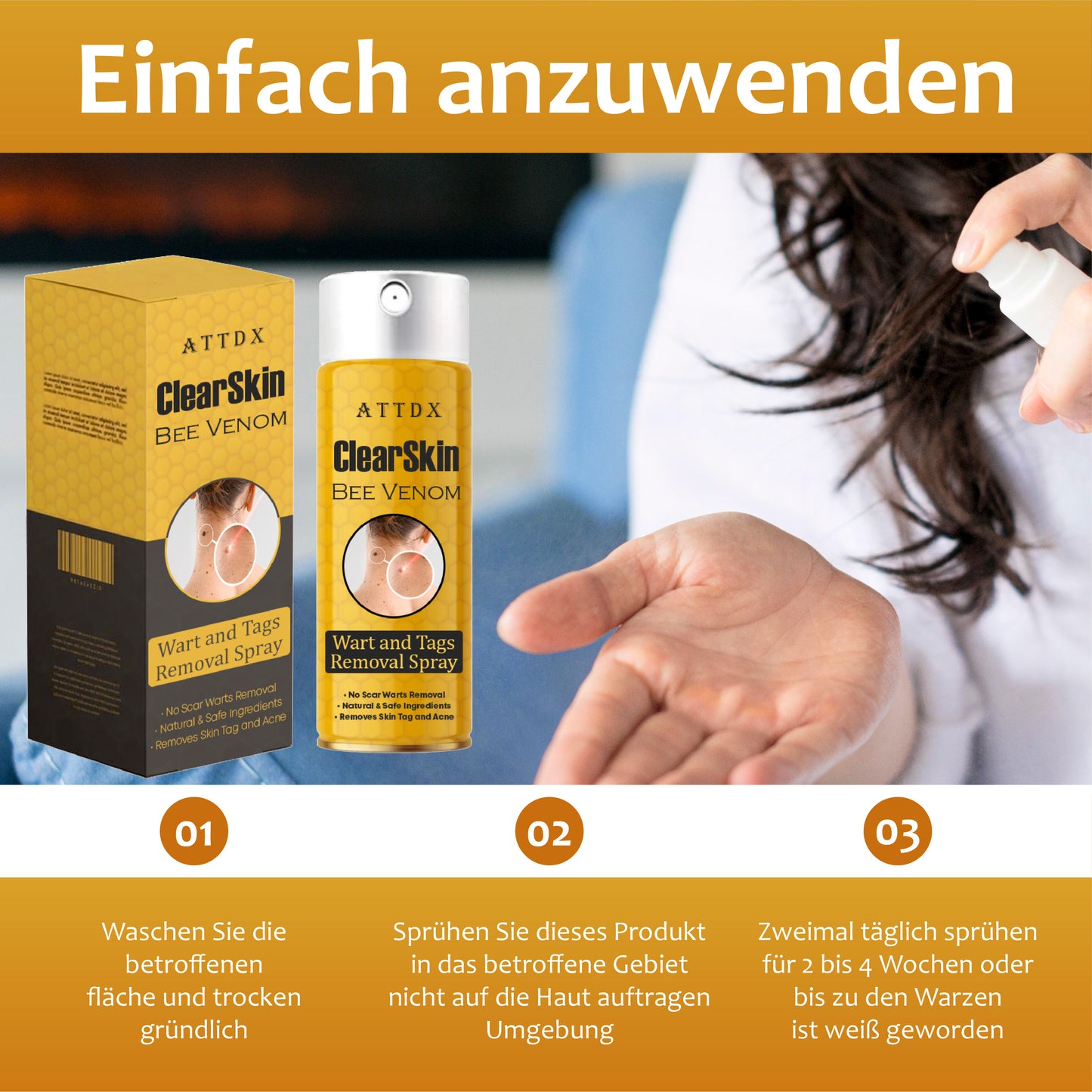 ATTDX 2 ReineHaut Bienengift Warzen und Hautmarkenentfernungs Spray