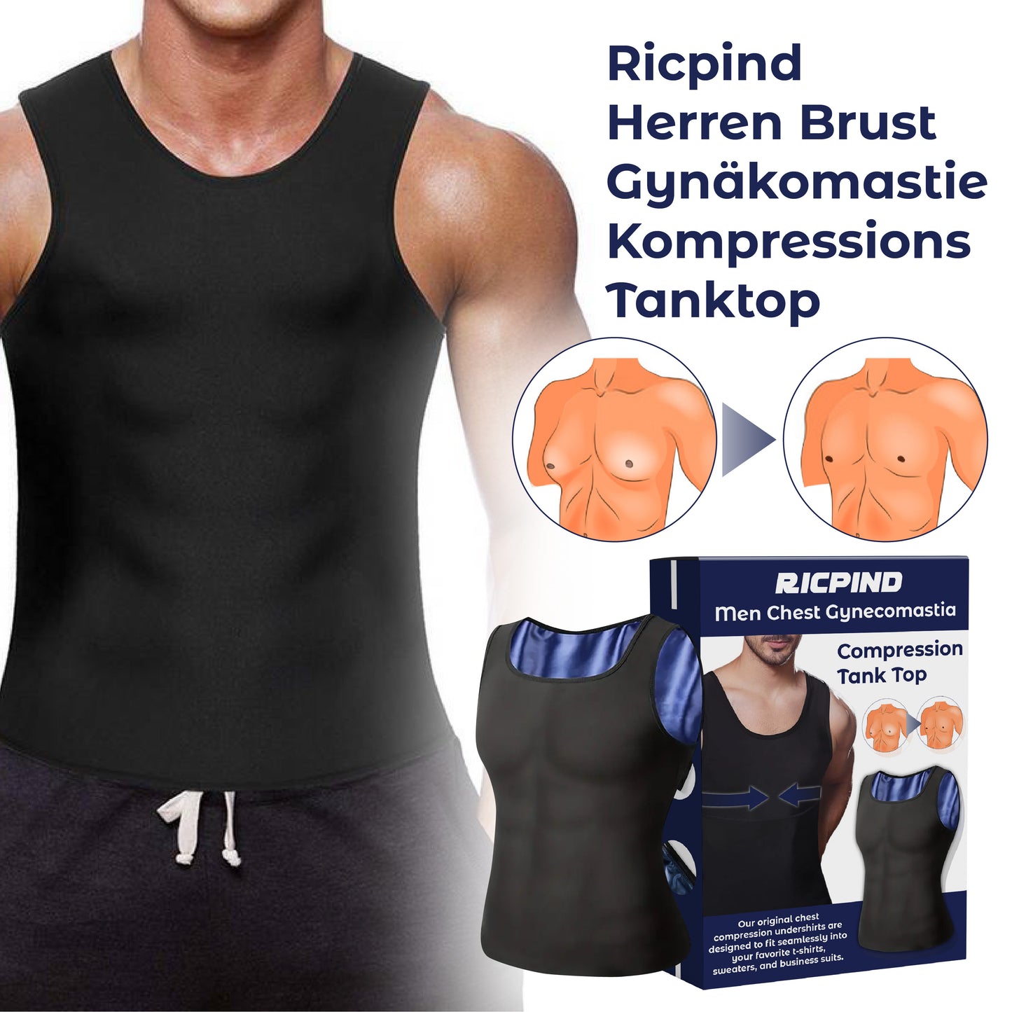 RICPIND Herren Brust Gynäkomastie Kompressions-Tanktop