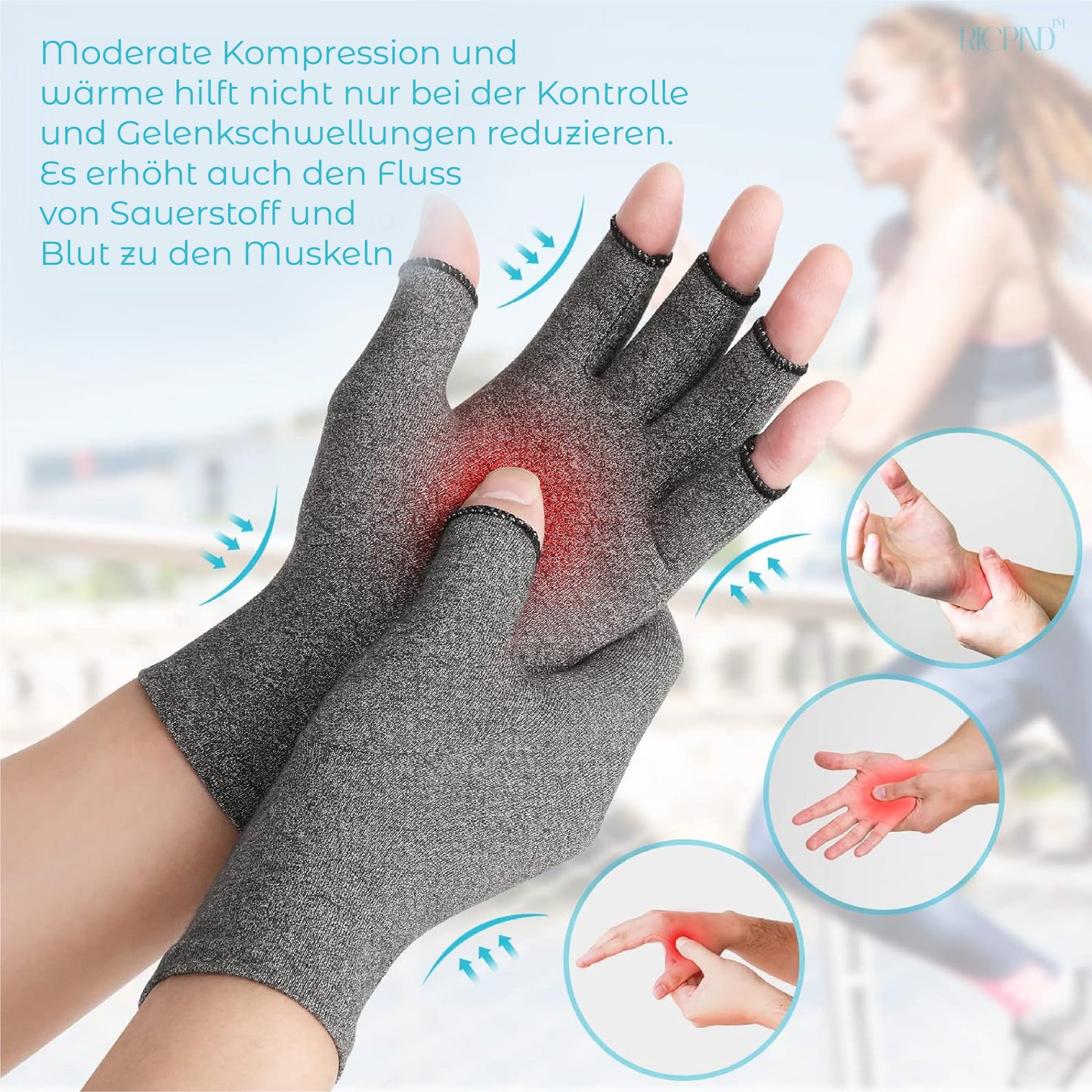 RICPIND Nervenentlastung Karpaltunnel Anti-Arthritis Kompression Fingerlose Handschuhe