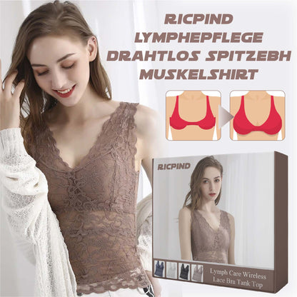 Ricpind LymphePflege Drahtlos SpitzeBH Muskelshirt